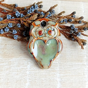 1 Owl ceramic pendant, Artisan barn owl charm for making necklace, Nature boho jewelry findings, Rustic forest animal charm of porcelain image 3
