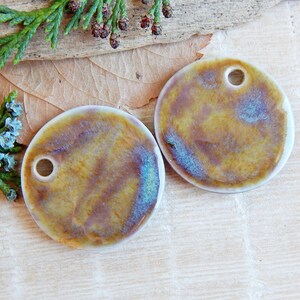 Sun face artisan charms, 2pcs Handmade round ceramic pendants, Celestial unique findings for making jewelry, Sunshine dangle art beads image 6