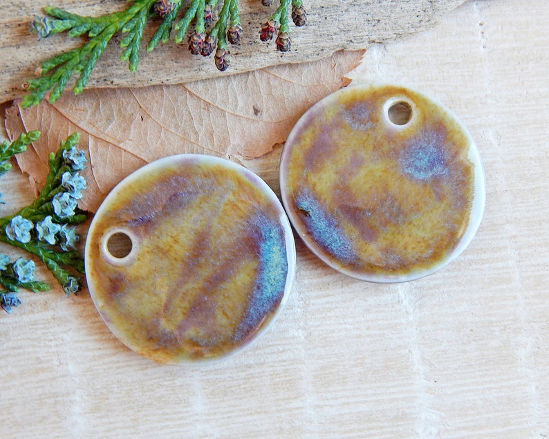 Sun face artisan charms, 2pcs Handmade round ceramic pendants, Celestial unique findings for making jewelry, Sunshine dangle art beads image 6