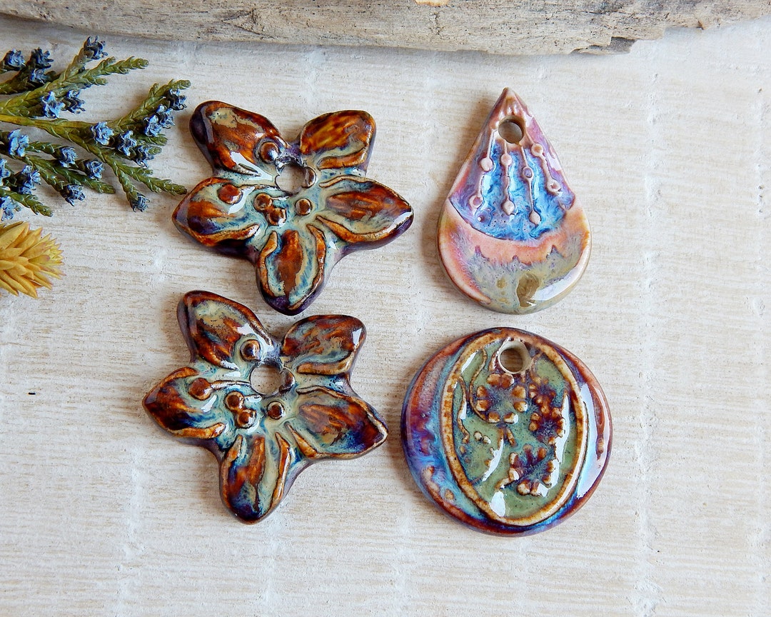 Set of Ceramic Pendants 4 Artisan Pendants of Porcelain Boho - Etsy - Luxury Ceramic Pendants