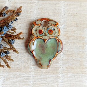 1 Owl ceramic pendant, Artisan barn owl charm for making necklace, Nature boho jewelry findings, Rustic forest animal charm of porcelain image 5