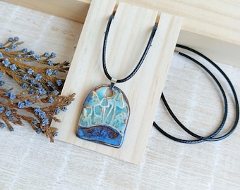 Mushroom necklace of ceramic, Artisan rustic Magic pendant of porcelain, Handmade forest inspired jewelry with black cord
