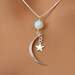 Sterling Silver Moon Stars Opalite Gemstone Necklace Womens Jewelry Gift