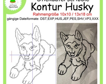 Stickdatei Scribble Kontur Husky