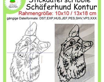 Stickdatei Scribble Kontur Schäferhund