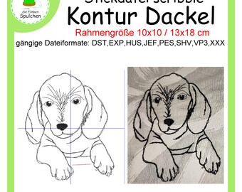 Stickdatei Scribble Kontur Dackel