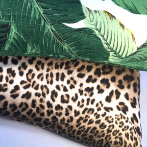 Tropical Palm Leaf Pillow Cover in Rich Greens with Hits of Yellow and Brown, on an Ivory Background Feature Fabric on BOTH Sides image 5