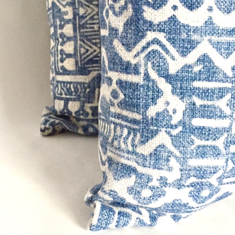 Denim Blue and Light Gray Mudcloth Style Bohemian Pillow Cover Etsy