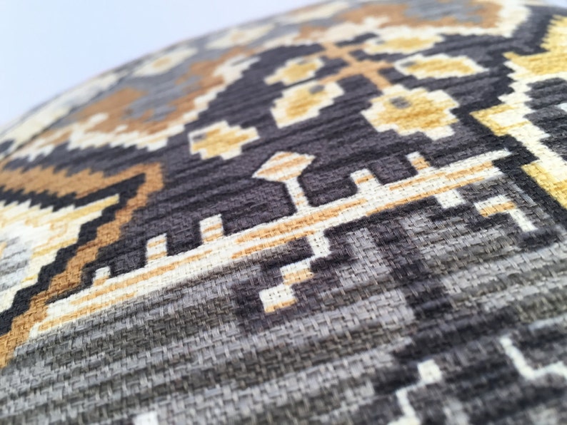 Cream Feature Fabric on BOTH Sides Warm Grays Ethnic Persian Rug-Style Boho Pillow Cover in Rich Golds Black and Ivory