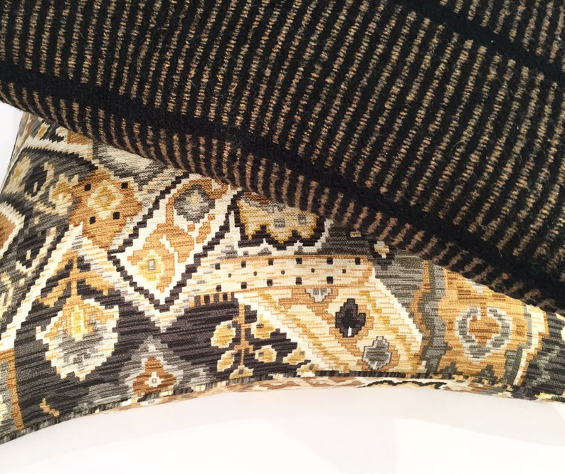 Cream Feature Fabric on BOTH Sides Warm Grays Ethnic Persian Rug-Style Boho Pillow Cover in Rich Golds Black and Ivory