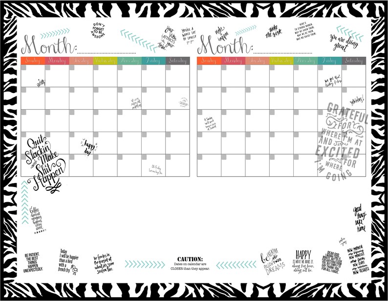Dry Erase 2 Month Calendar With Quotes - Etsy