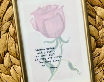 Blessed Wound // 3.5x5" // original poetry typed on vellum and laid over original watercolor rose // framed