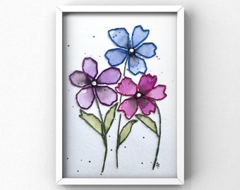 Watercolor and Floss Flowers