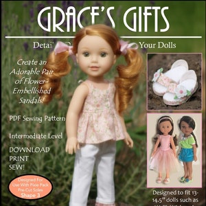Sweet Sandals-WW A PDF Sewing Pattern designed to fit 13-14.5" dolls such as Wellie Wishers™, Hearts for Hearts®, & Les Cherie® Dolls