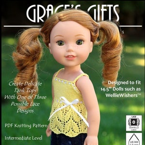 Padrão de tricô Light & Lacy-14,5&quot;-PDF projetado para caber em bonecas de 14,5&quot;, como American Girl WellieWishers
