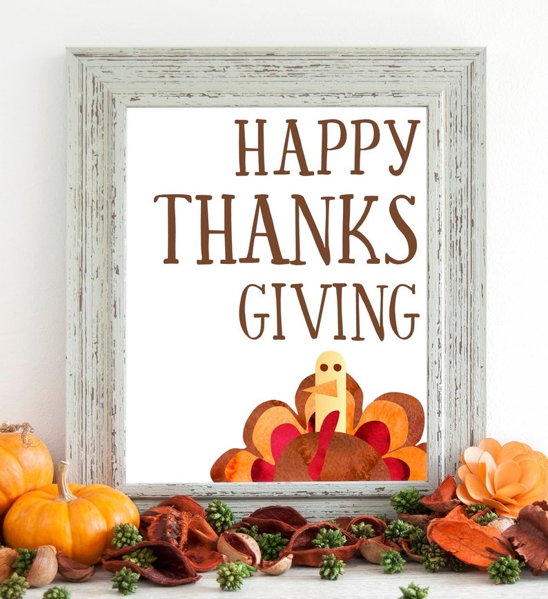 Happy Thanksgiving Turkey Printable Wall Art 8x10 5x7 11x14 - Etsy