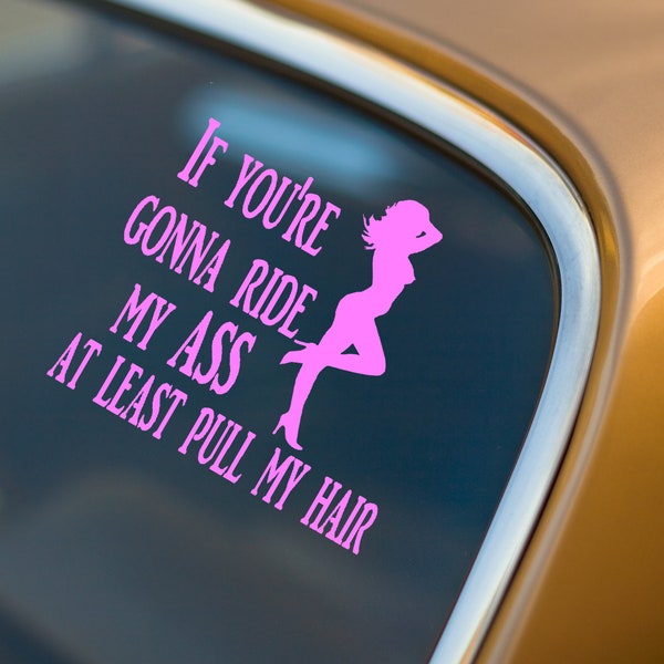 If you're gonna ride my ass at least pull my hair Vinyl Car Decal, Sassy Car Decal gift for friend, adult humor funny car window sticker