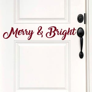 Merry & Bright Vinyl Decal, Sticky Letters Door Decal for Holiday Decor, Removable Holiday Stickers, Front Door Christmas window Greeting