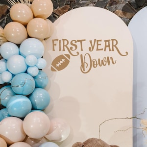 First Year Down Vinyl Decal for backdrop , Football themed 1st Birthday Party, Balloon Arch letters for board, Sports Bday Welcome Sign