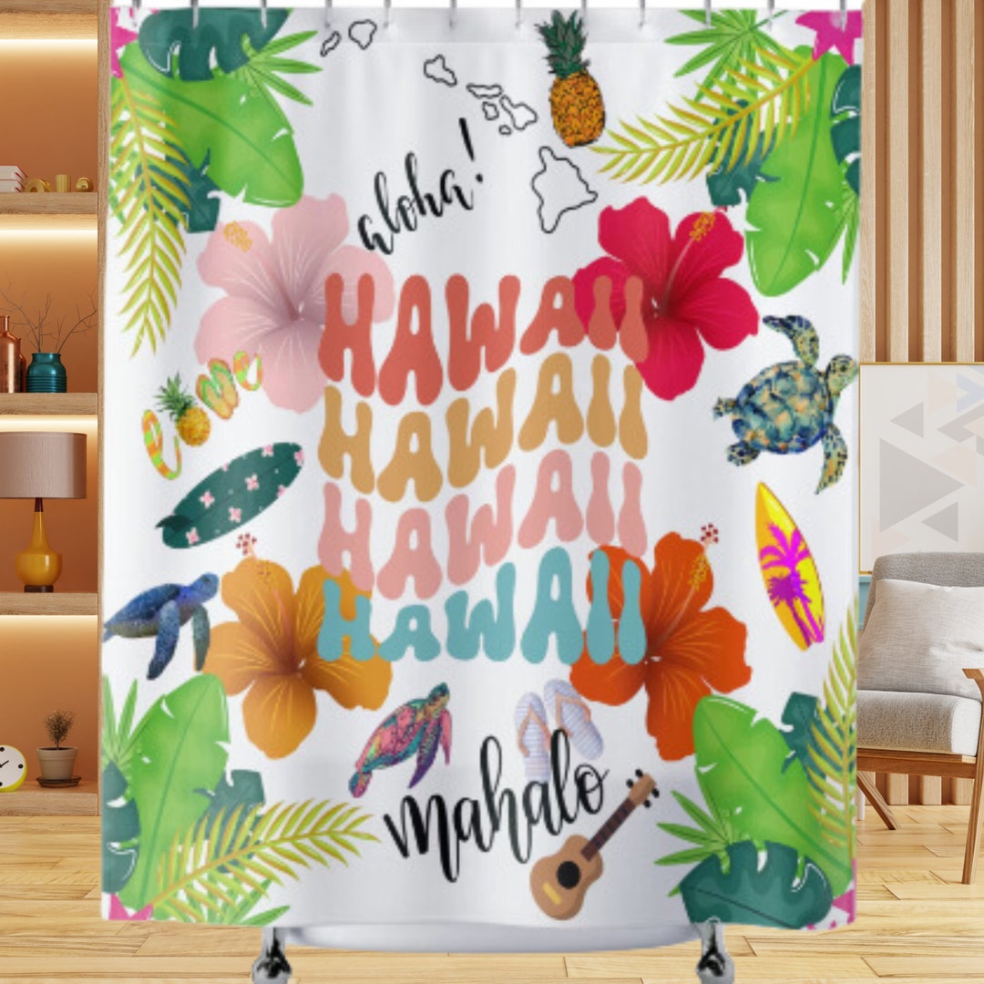 Hawaii Theme Shower Curtain Summer Hawaii Bathroom Shower Etsy