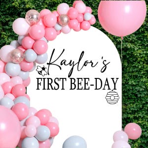 First Bee-Day Vinyl Decal Letters for balloon arch or backdrop, Bumble Bee Theme Decor, Baby 1st Birthday, Spring Bday Backboard Photo Op
