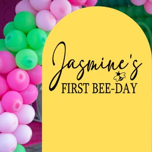 First Bee-Day Vinyl Decal Letters for balloon arch or backdrop, Bumble Bee Themed Decor, Baby 1st Birthday, Spring Bday Backboard Photo Op