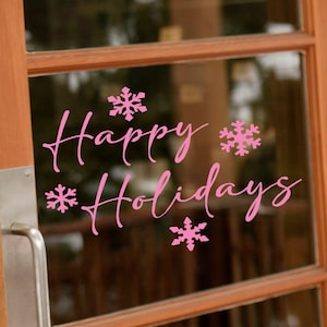 Happy Holidays Storefront Vinyl Decal for Window, Christmas Themed Decal for shop or Boutique, Removable Snowflake Stickers for wall/door