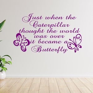 Just when the caterpillar thought the world was over it became a butterfly Vinyl Wall Decal, Science Class Signs, Removable Stickers