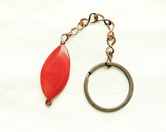 Carnelian Key Chain, Gemstone Key Chain, Antique Copper Key Accessory, Unique Key Chain, Key Chain for Men