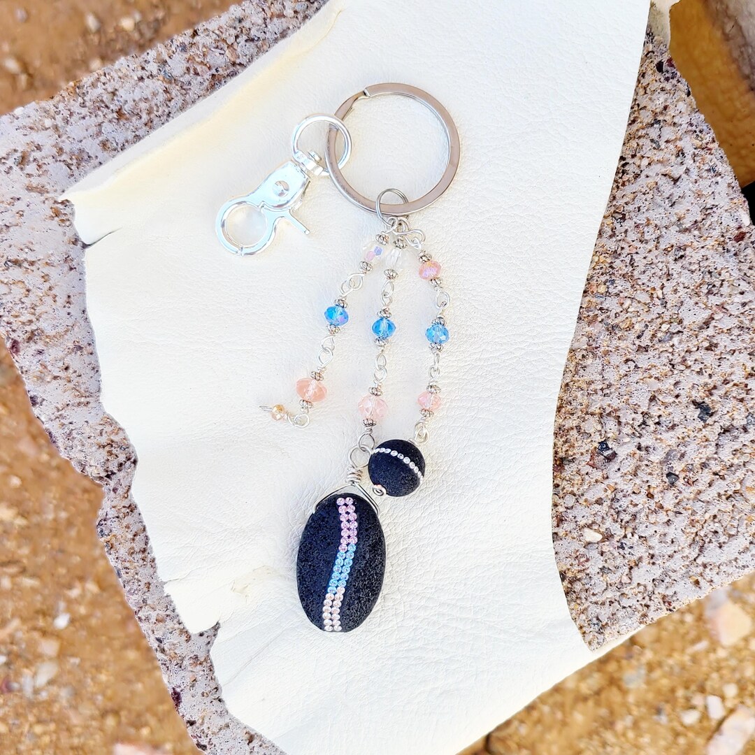 Crystal Lava Bead Keychain: Sparkly Pink, Blue, & Champagne Glitter - Etsy
