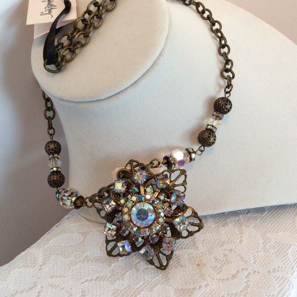 Antique Gold Necklace with Repurposed Vintage Brooch