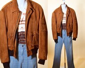 1970s 80s authentic vintage super soft brown suede leather zip up bomber jacket men 39 s size large
