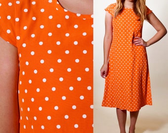 Vintage orange + white polka dot short sleeve tie back dress juniors - XXS-XS