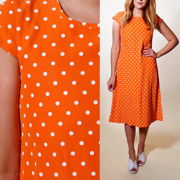 Vintage orange + white polka dot short sleeve tie back dress juniors - XXS-XS