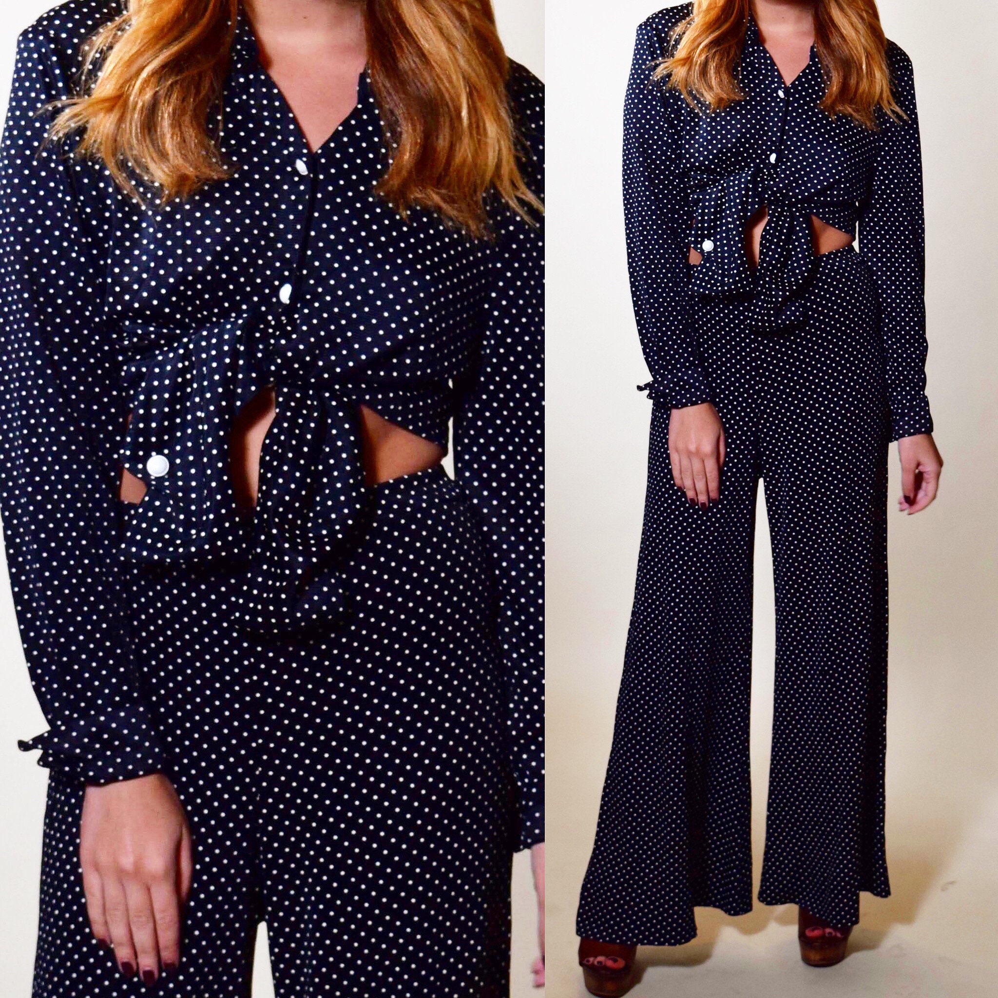 polka dot bell bottom pants