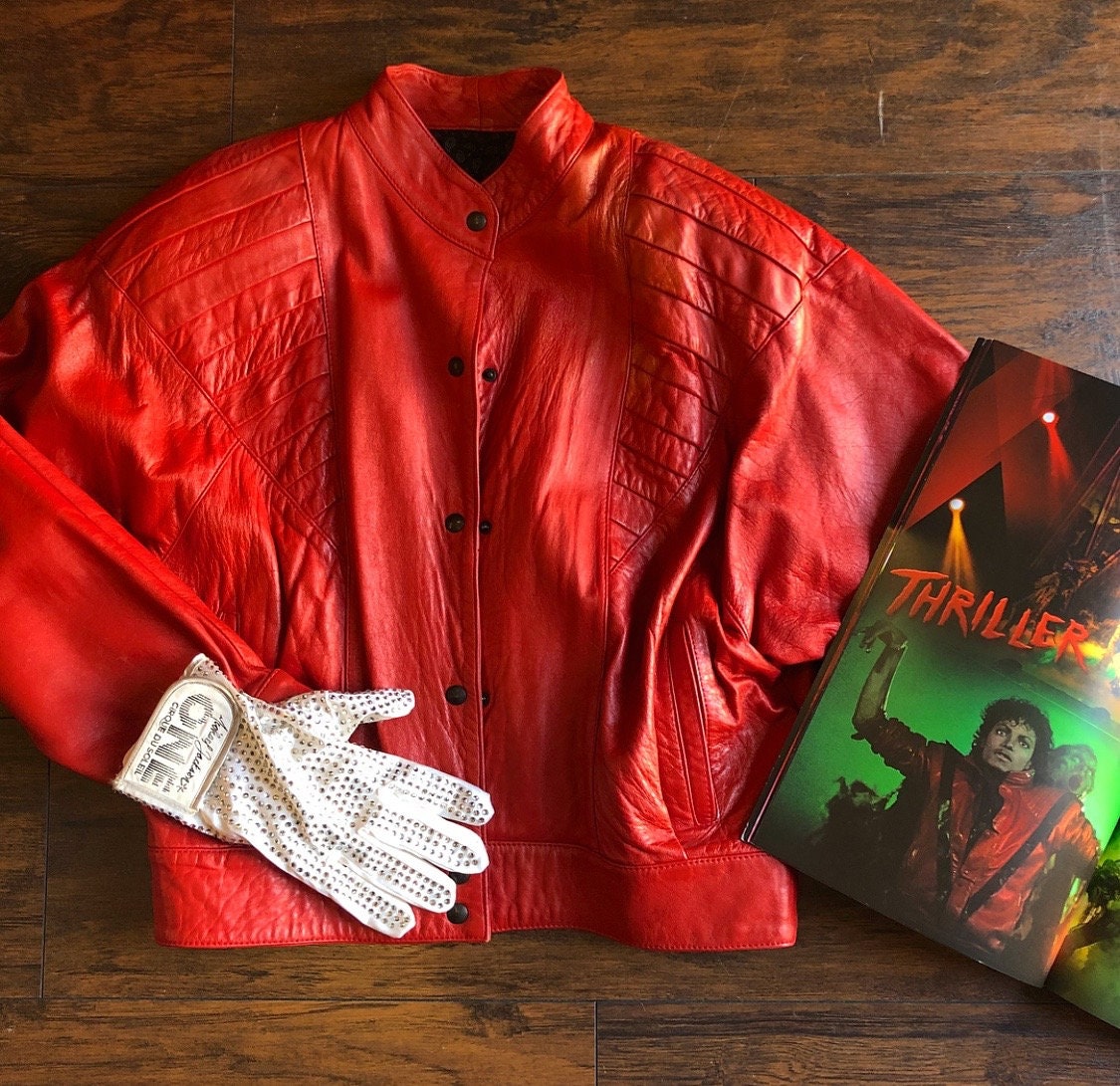 1980s authentic vintage red leather Michael Jackson Thriller bomber jacket  Halloween costume unisex medium