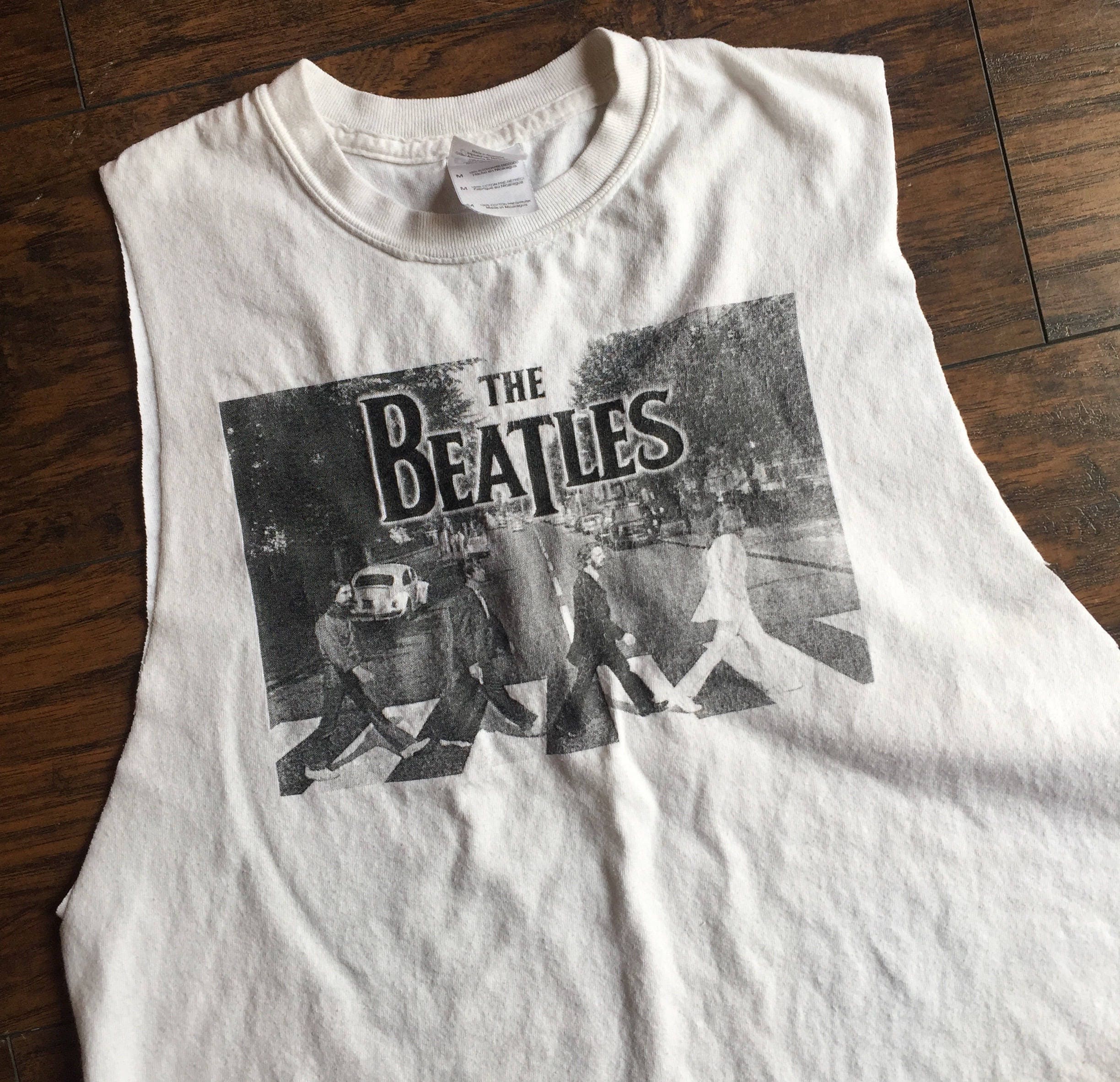 The Beatles Abbey Road one of a kind hand distressed cropped muscle ...