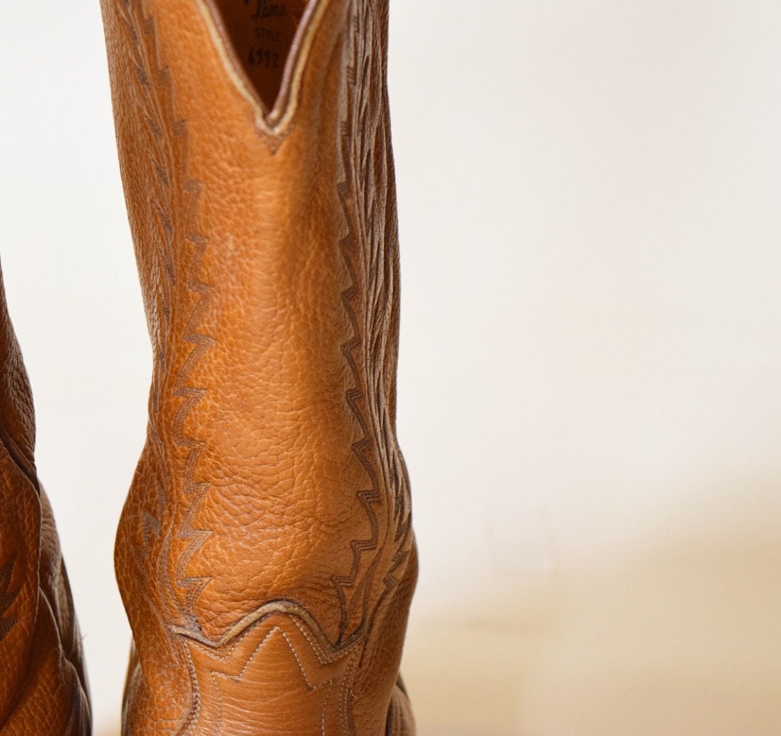 Authentic vintage Tony Lama chestnut brown leather classic cowboy boots ...