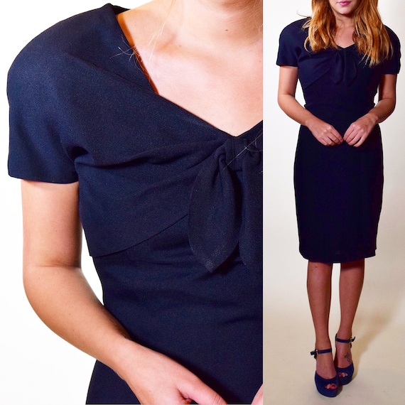 1980s authentic vintage little black short sleeve mini cocktail designer dress women's size small