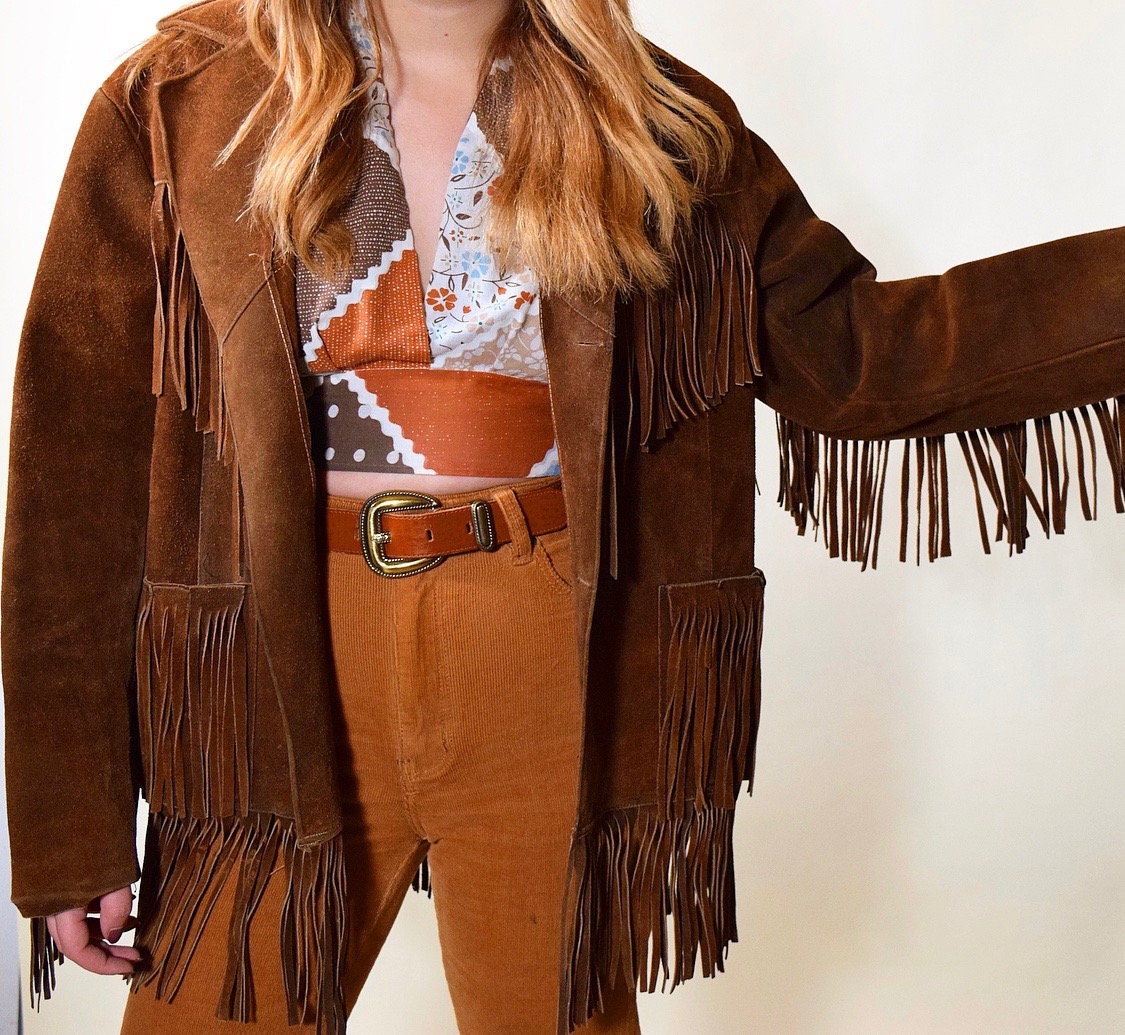 1960s RARE vintage brown fringe leather Easy Rider jacket women's size ...