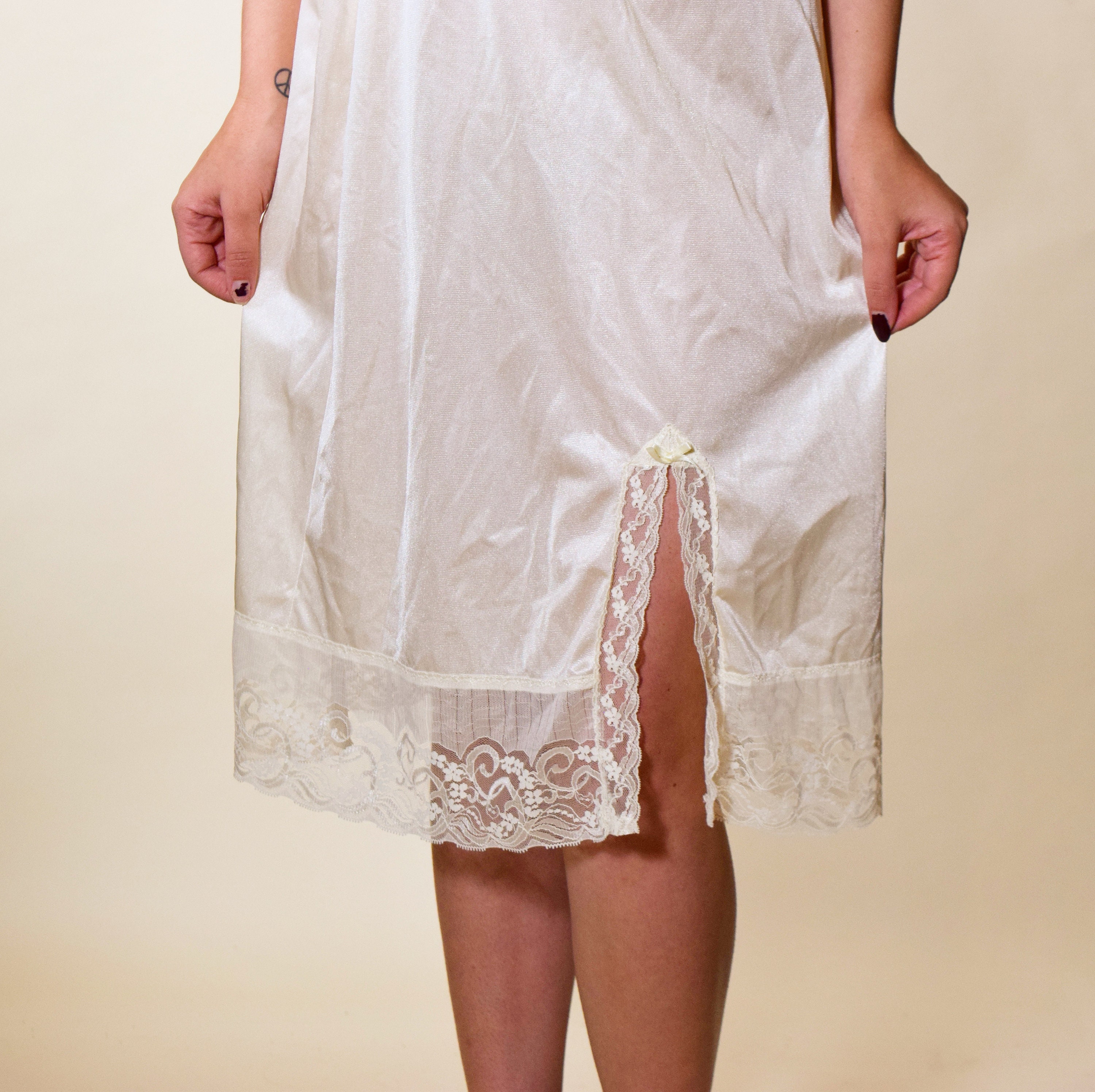 Authentic Vintage 1950s Half Slip Off White Nylon Lace Slip Skirt Women