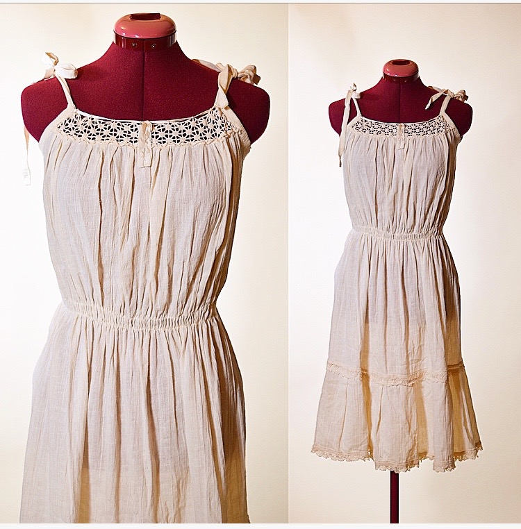 Vintage 1960's cotton gauze peasant crochet romantic spaghetti strap