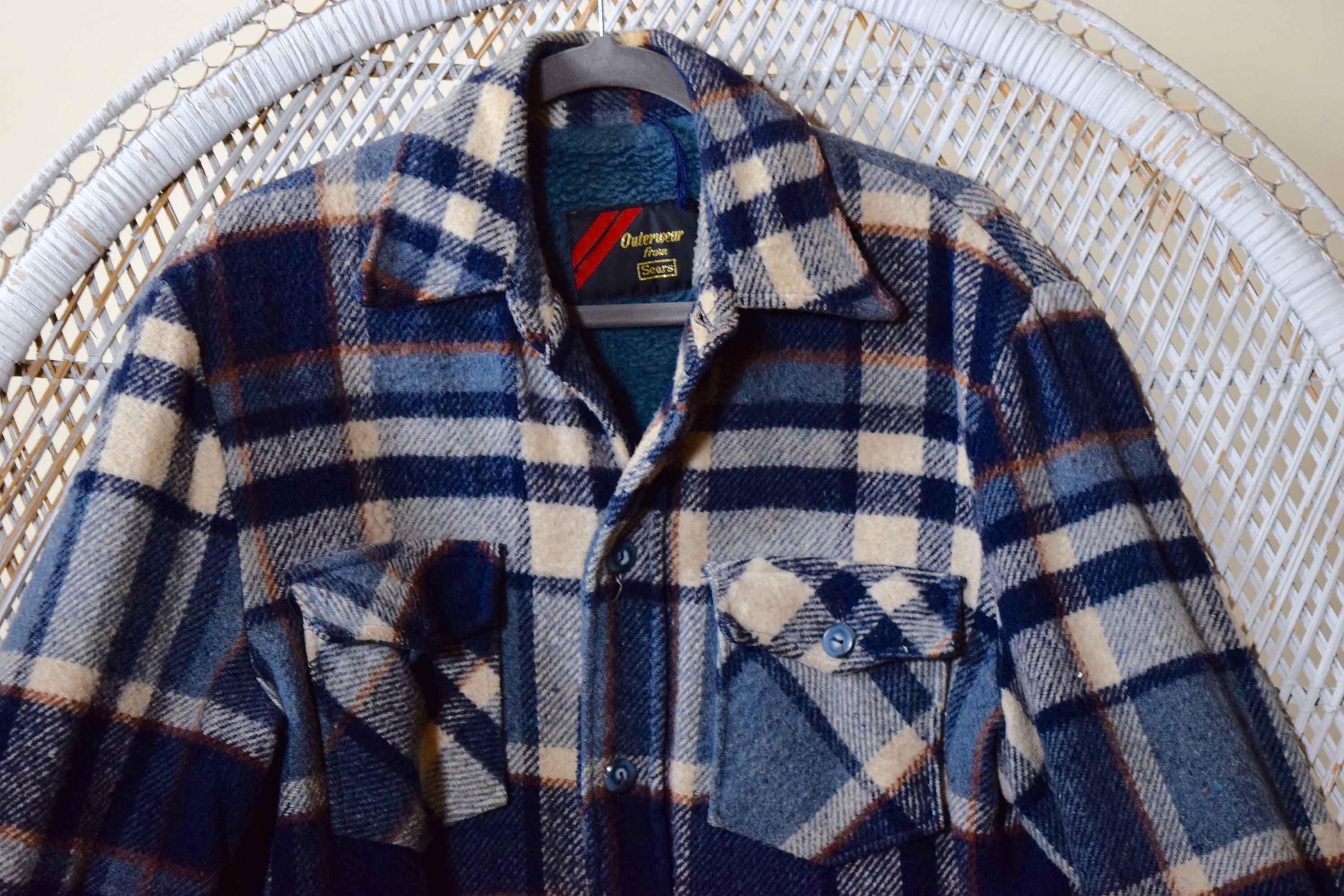 1960's/70's vintage Sear's blue flannel button up front jacket men's