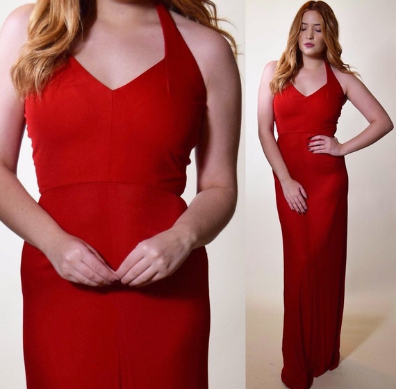 1970s authentic RARE vintage sexy red halter fitted gown Old Hollywood Glam  women's size small