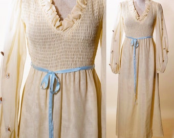 1970s authentic vintage rare gunne sax style long sleeve maxi dress women's size small