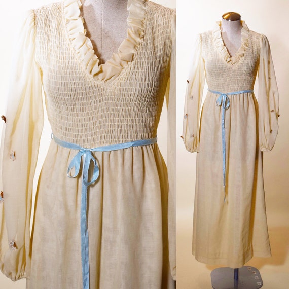 1970s authentic vintage rare gunne sax style long sleeve maxi dress women's size small