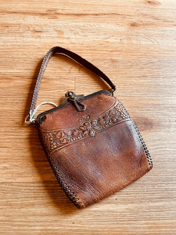 Rare vintage early 1900s art deco leather purse