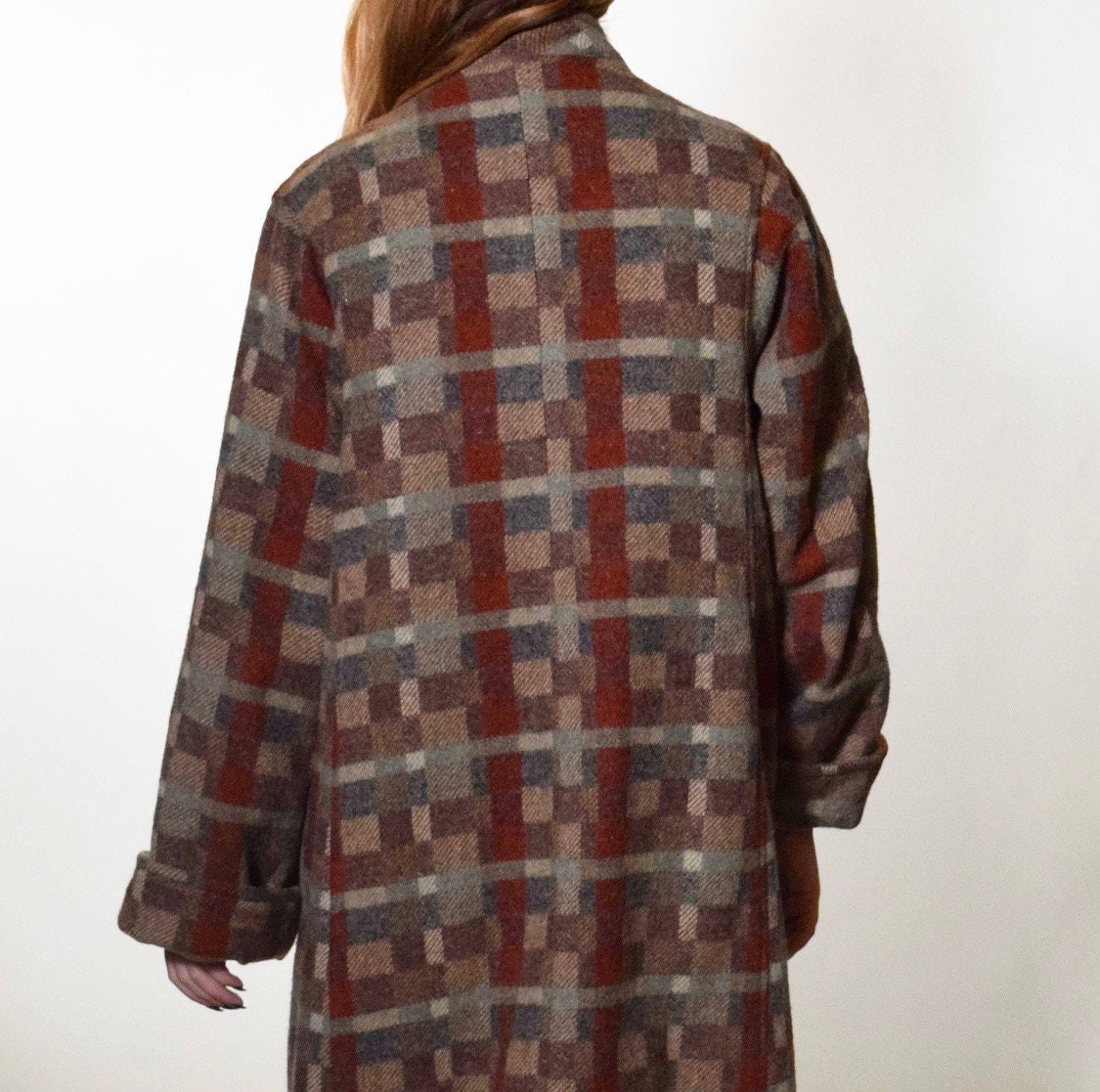 1970s authentic vintage plaid wool winter overcoat women's size mediumlarge