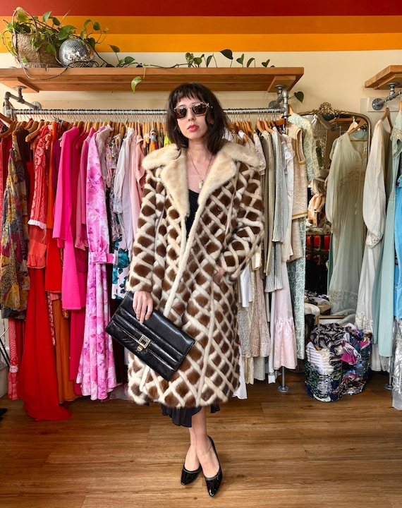 Vintage 1960s Mink Coat-mod lattice pattern fits small-medium