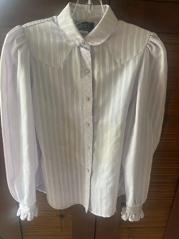 Vintage 1970s circle T western shirt made in USA. Lilac, pink and yellow with Peter Pan collar
